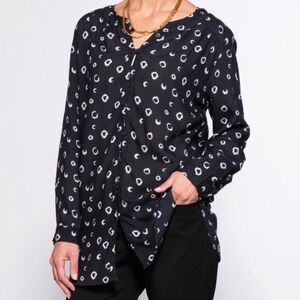 Rockflowerpaper onyx Black Noire Mandarin Collar Button Front Tunic Blouse